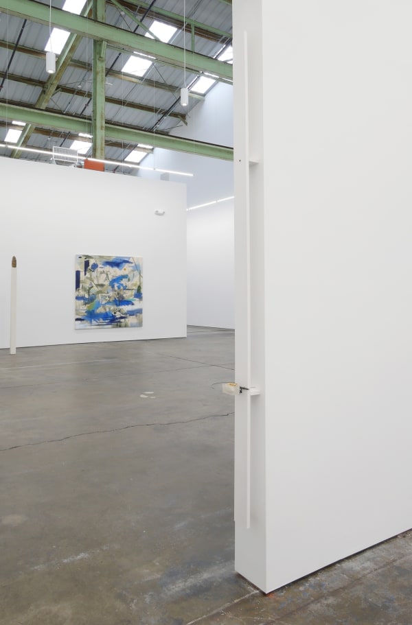 K.R.M. Mooney Carrier I, 2016 Steel binding wire, glass, spray millet, cuttlebone, fluorocarbon leader, nylon, bronze, silver-plated cast Piece: 3 x 8 3/4 x 5 1/2 in 7.6 x 22.2 x 14 cm Wood Structure: 84 x 3 1/2 x 2 3/4 in 213.4 x 8.9 x 7 cm