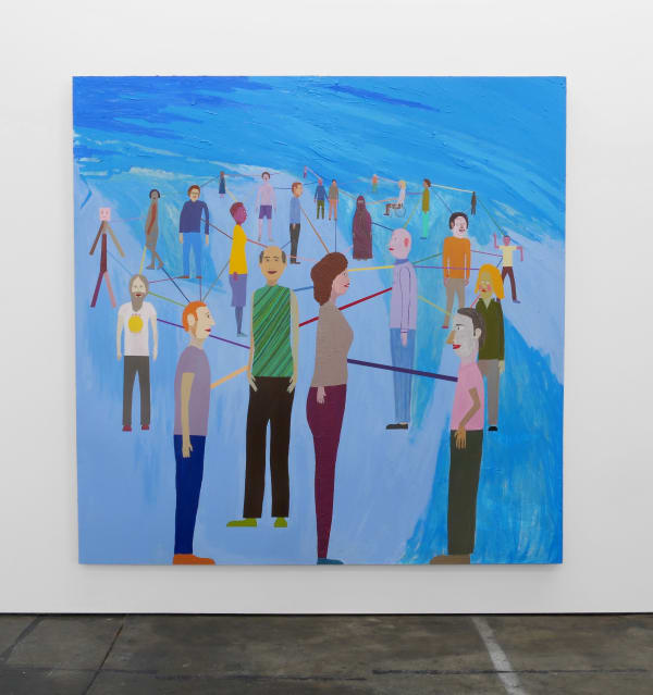 Chris Johanson Survival through figurization (blue), 2016 Acrylic on found wood 96 1/4 x 96 1/2 in 244.5 x 245.1 cm