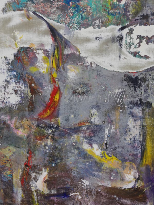 Liam Everett Untitled (Carennac) (detail), 2016 Oil, enamel, salt, and alcohol on vinyl 78 1/2 x 57 1/2 in 199.4 x 146.1 cm