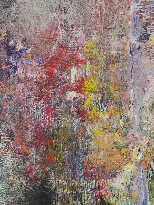 Liam Everett Untitled (Limogne) (detail), 2016 Oil, enamel, salt, and alcohol on linen 34 x 25 in 86.4 x 63.5 cm