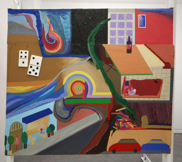 Chris Johanson Dominoes and Impermanence with Love, 2015 Acrylic on found wood 64 1/4 x 73 in 163.2 x 185.4 cm