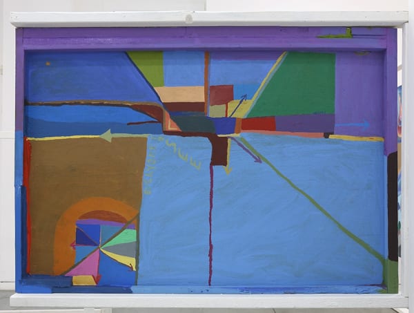 Chris Johanson Infinity, 2015 Acrylic on found wood 36 x 52 1/2 in 91.4 x 133.3 cm