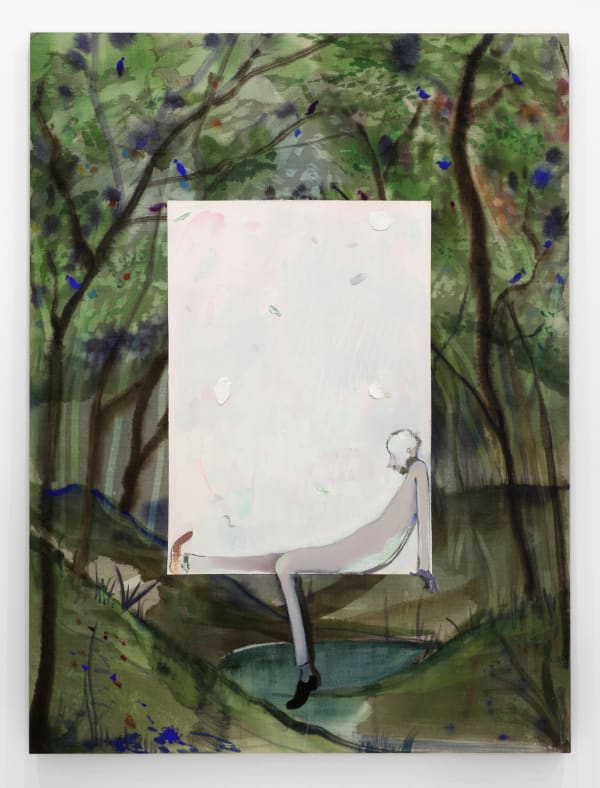 Sanya Kantarovsky Homo Duplex II, 2013 Watercolor, gesso, bleach, ink on linen 47 1/4 x 35 1/2 in 120.02 x 90.17 cm