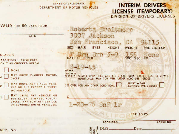 Roberta’s Interim Drivers License, 1976
