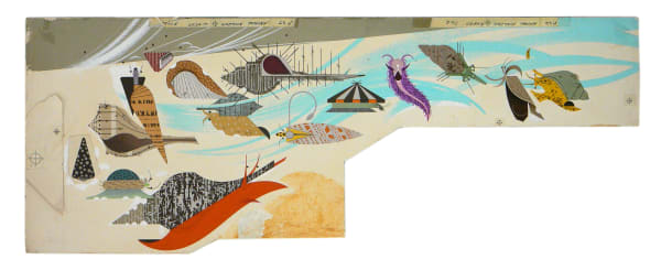 Charley Harper Marine Life and Shells (pp. 26, 27), 1968 Gouache and collage on illustration board with printing notations 10 3/4 x 28 1/4 in 27.31 x 71.76 cm