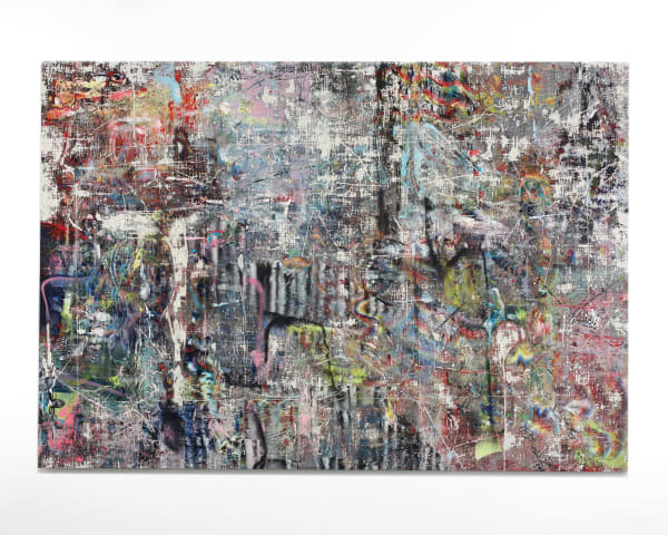 Liam Everett Untitled (Laconia), 2015 Acrylic, enamel, alcohol, and salt on oil primed linen 77 x 111 in 195.6 x 281.9 cm