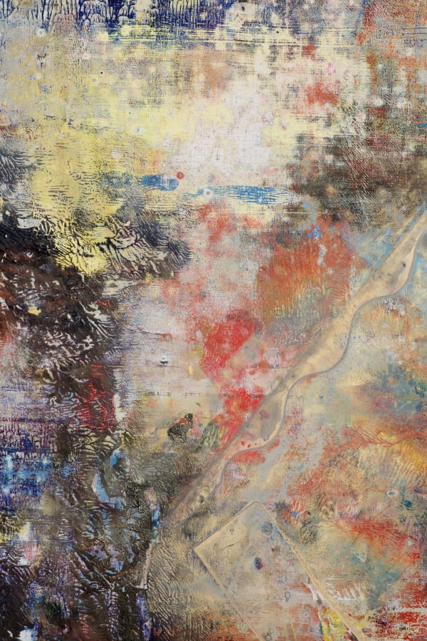 Liam Everett Untitled (Takalik AbajTikal) (detail), 2016 Acrylic, enamel, alcohol, and salt on oil primed linen 77 x 56 1/2 in 195.6 x 143.5 cm