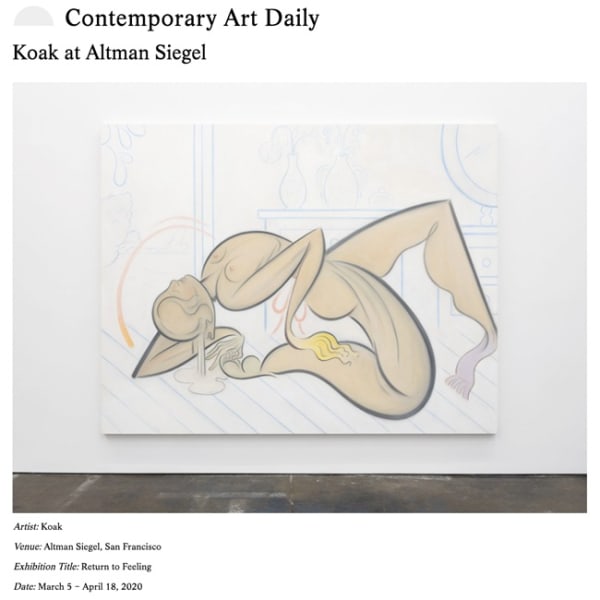 Koak: Return to Feeling on Contemporary Art Daily, 2020