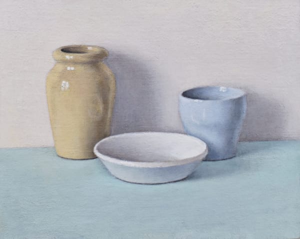 David Stubbs, Ochre, white and blue on green and pink