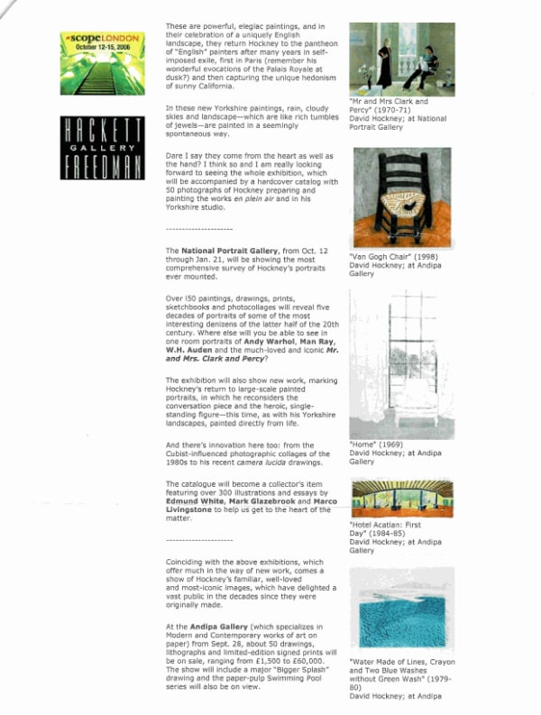 david hockney exhibiton press clipping