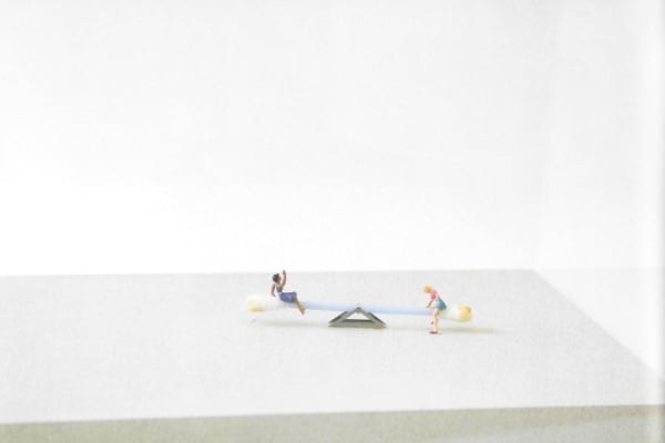 slinkachu ups and downs mixed media installation