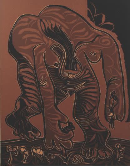 Pablo Picasso Femme Nue Cueillant Des Fleurs 1962