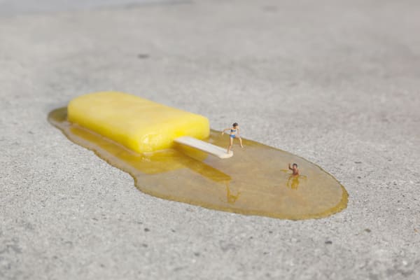 Slinkachu the Jetty print (small figures swimming in a melted ice lolly)