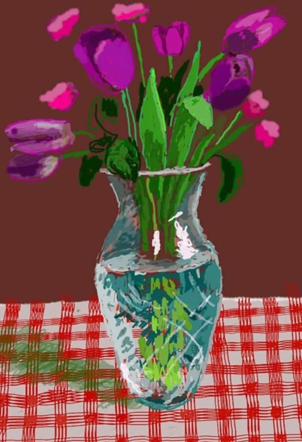 David Hockney 16th March 2021, Tulips in Cut Glass For Sale