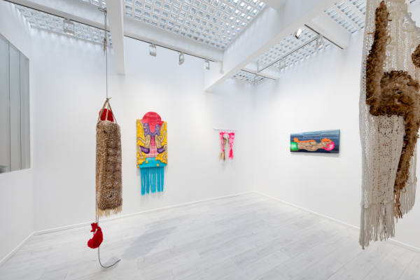 Amine Habki Installation view, Weaving, Stitching, Painting, Andréhn-Schiptjenko Paris, France, 2023