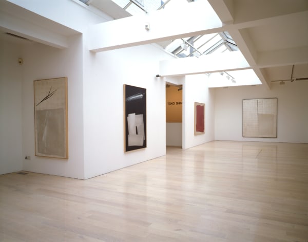 installation shot of exhibition by of paintings, prints, drawings and screens by Japanese artist Toko Shinoda