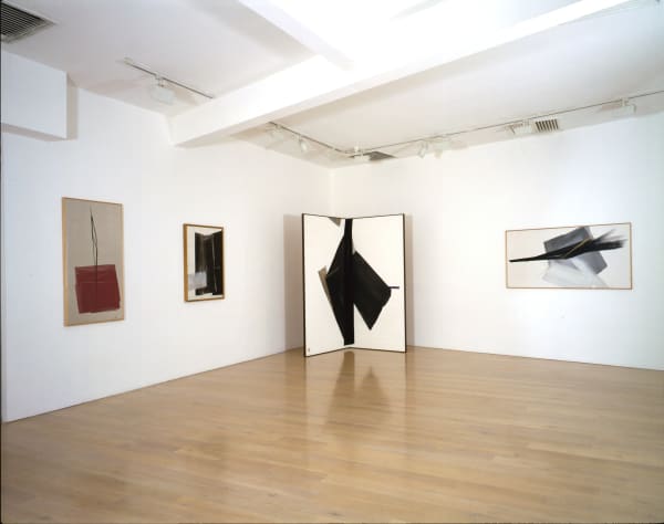 installation shot of exhibition by of paintings, prints, drawings and screens by Japanese artist Toko Shinoda