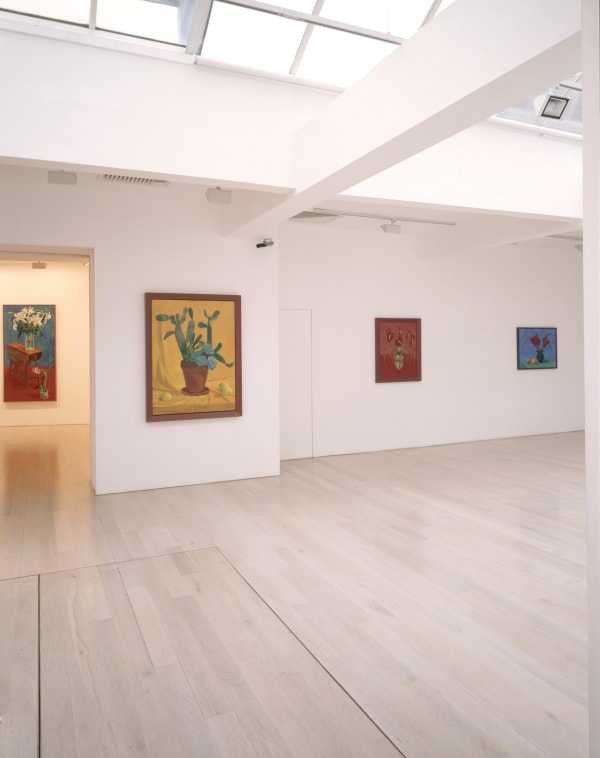 installation shot of David Hockney's exhibition Flowers, Faces & Spaces at Annely Juda Fine Art, London, 1997