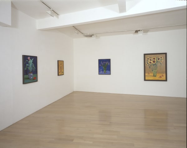 installation shot of David Hockney's exhibition Flowers, Faces & Spaces at Annely Juda Fine Art, London, 1997