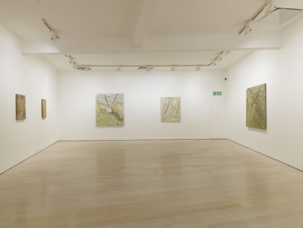 installation shot of the exhibition Leon Kossoff: A Life in Painting at Annely Juda Fine Art 2021