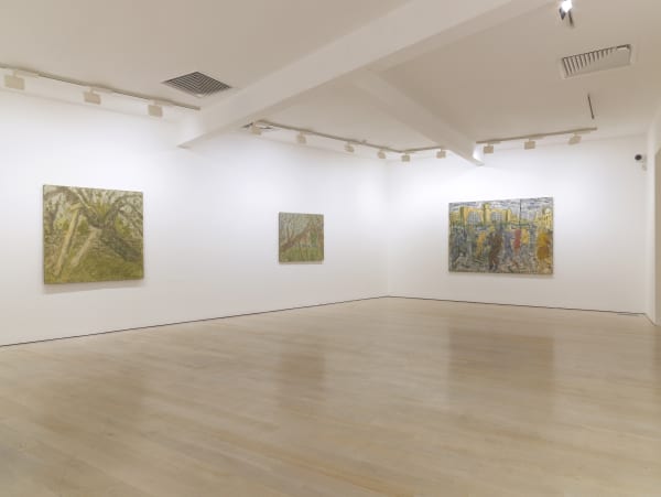 installation shot of the exhibition Leon Kossoff: A Life in Painting at Annely Juda Fine Art 2021