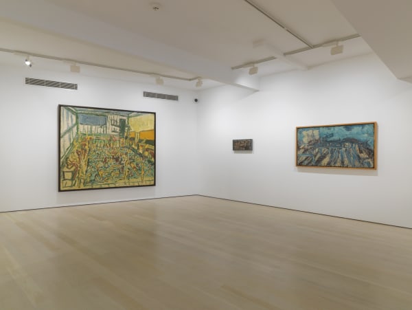 installation shot of the exhibition Leon Kossoff: A Life in Painting at Annely Juda Fine Art 2021