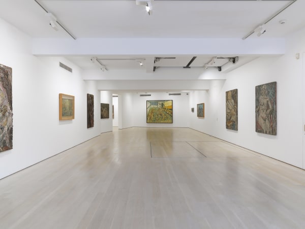 installation shot of the exhibition Leon Kossoff: A Life in Painting at Annely Juda Fine Art 2021
