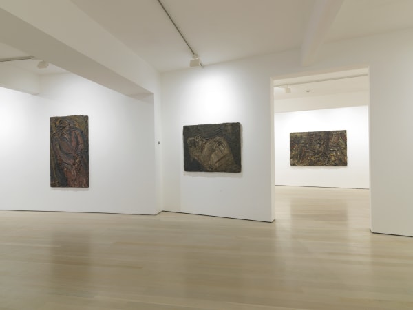 installation shot of the exhibition Leon Kossoff: A Life in Painting at Annely Juda Fine Art 2021