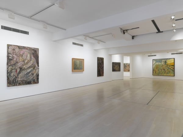 installation shot of the exhibition Leon Kossoff: A Life in Painting at Annely Juda Fine Art 2021
