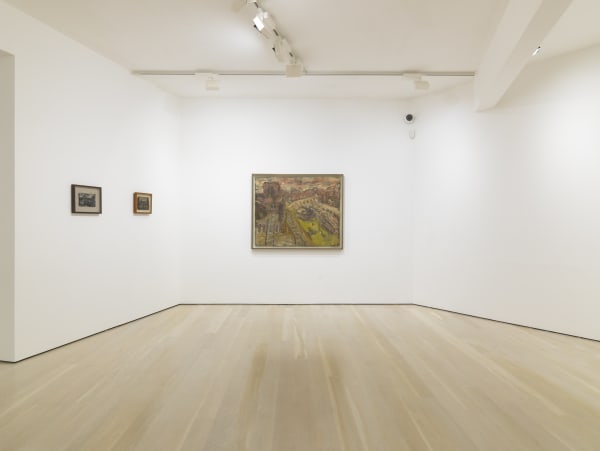 installation shot of the exhibition Leon Kossoff: A Life in Painting at Annely Juda Fine Art 2021