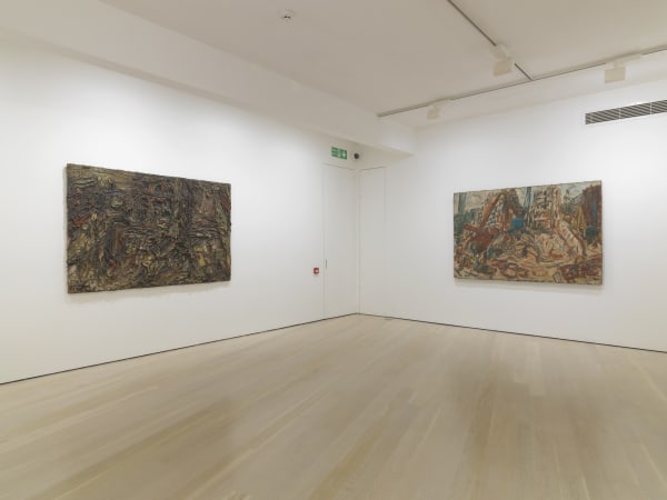 installation shot of the exhibition Leon Kossoff: A Life in Painting at Annely Juda Fine Art 2021
