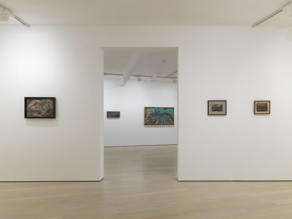 installation shot of the exhibition Leon Kossoff: A Life in Painting at Annely Juda Fine Art 2021