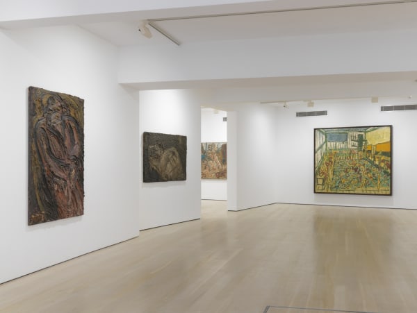installation shot of the exhibition Leon Kossoff: A Life in Painting at Annely Juda Fine Art 2021