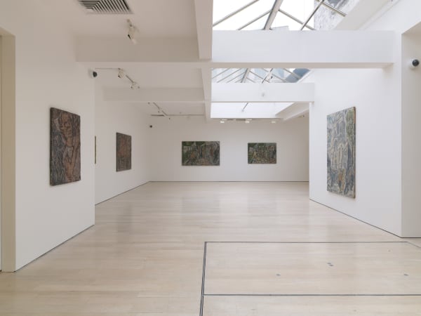 installation shot of the exhibition Leon Kossoff: A Life in Painting at Annely Juda Fine Art 2021