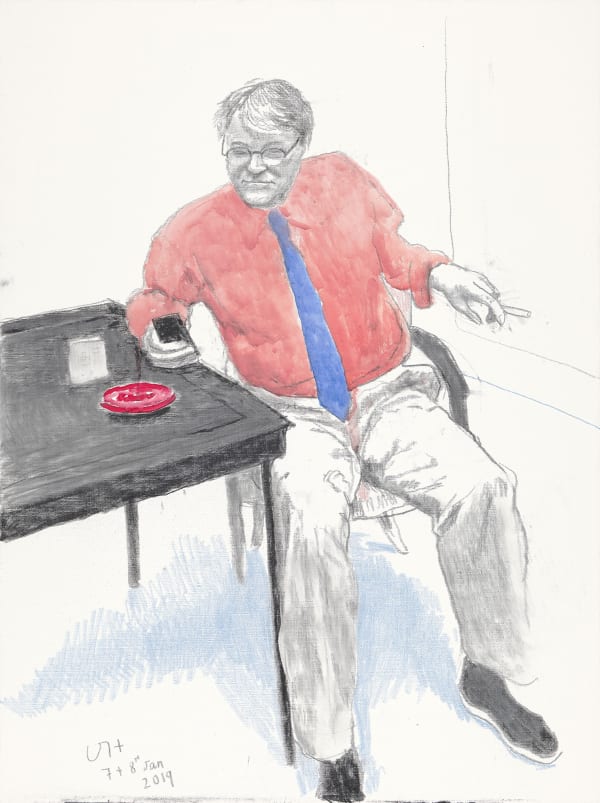 David Hockney, Bing McGilvray II, 2019, charcoal, acrylic and crayon on canvas, 112 x 91.5cm