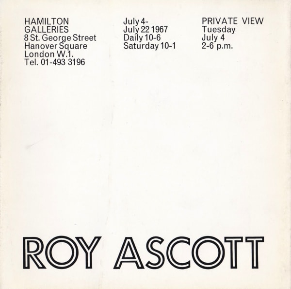 ROY ASCOTT HAMILTON GALLERIES 1967
