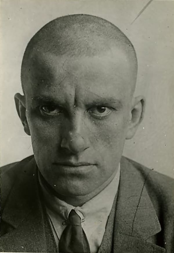 Alexander Rodchenko Vladimir Mayakovsky, April 1924, Portrait, CU enface. Printed by Nikokai Lavrentiev , mid-1950s ferrotyped gelatine-silver press print image size 17.4 x 12 cm