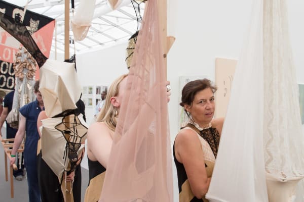 Installation images and live images of Lara Schnitger's Suffragette City at Frieze.