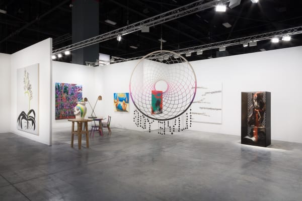 Booth shoots. Many gallery artists included, among them Chris Martin, Jim Lambie, and Ellen Berkenblit.