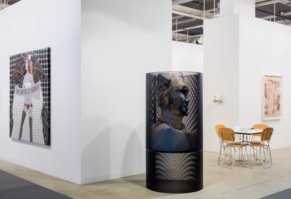 Installation view of Art Basel. featuring many artists in the gallery's program, among them Nicole Eisenman, Alessandro Pessoli, and Sasnal.