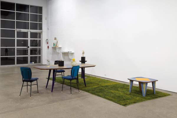 Installation view of Francis Upritchard and Martino Gamper's collaborative show.