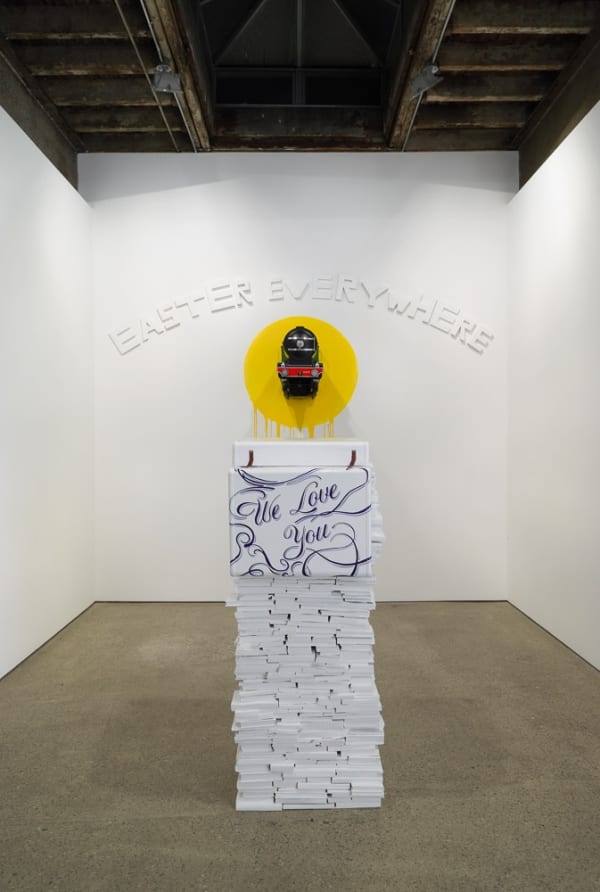 Installation view of Jim Lambie's solo exhibition. Two additional works shown.