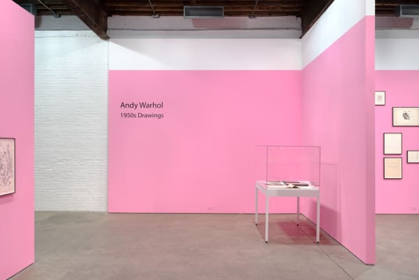 Installation view of Andy Warhol's solo show, featuring 170 of the artist's drawings. The entry into Warhol's draughtsman perception.