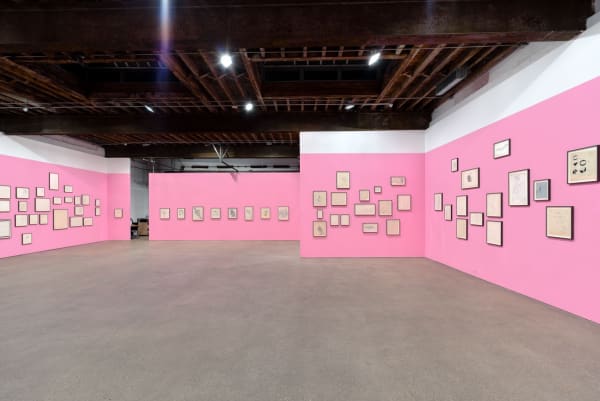 Installation view of Andy Warhol's solo show, featuring 170 of the artist's drawings. Many works featured.