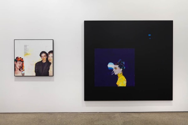 Installation view of Lothar Hempel's show at Anton Kern Gallery, featuring eight mixed media works along with a film screening at the Kitchen.