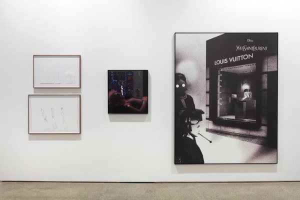 Installation view of Lothar Hempel's show at Anton Kern Gallery, featuring eight mixed media works along with a film screening at the Kitchen. Another view of the show.