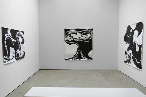 Installation view of Wilhelm Sasnal's solo show titled Lava. Central work featured.