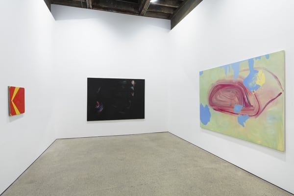 Installation view of Wilhelm Sasnal's fifth solo exhibition at Anton Kern Gallery, featuring works that revolve around the theme of Kodak as a corporation and manufacturer. View of the back gallery.