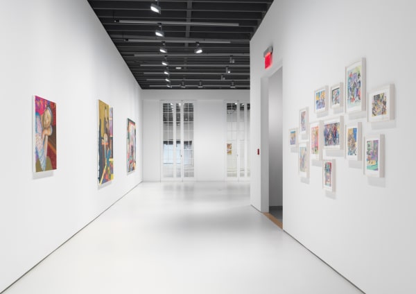 Installation view of Aliza Nisenbaum's solo exhibition of the gallery featuring large paintings. Second floor featured.