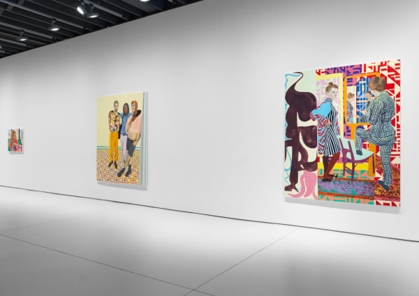 Installation view of Aliza Nisenbaum's solo exhibition of the gallery featuring large paintings. An additional two works featured.